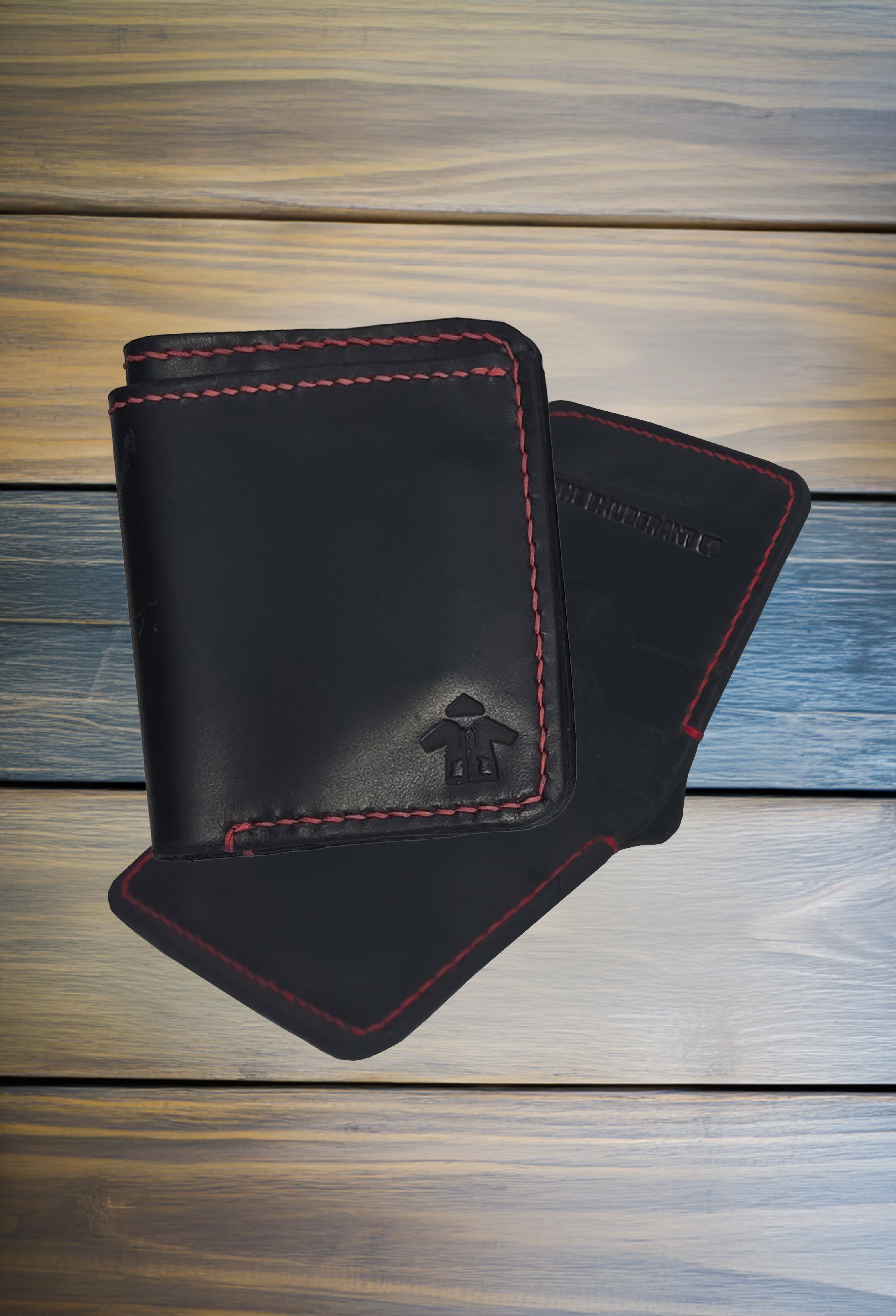 Leather Bi-Fold Wallet w/Red Thread (Black)