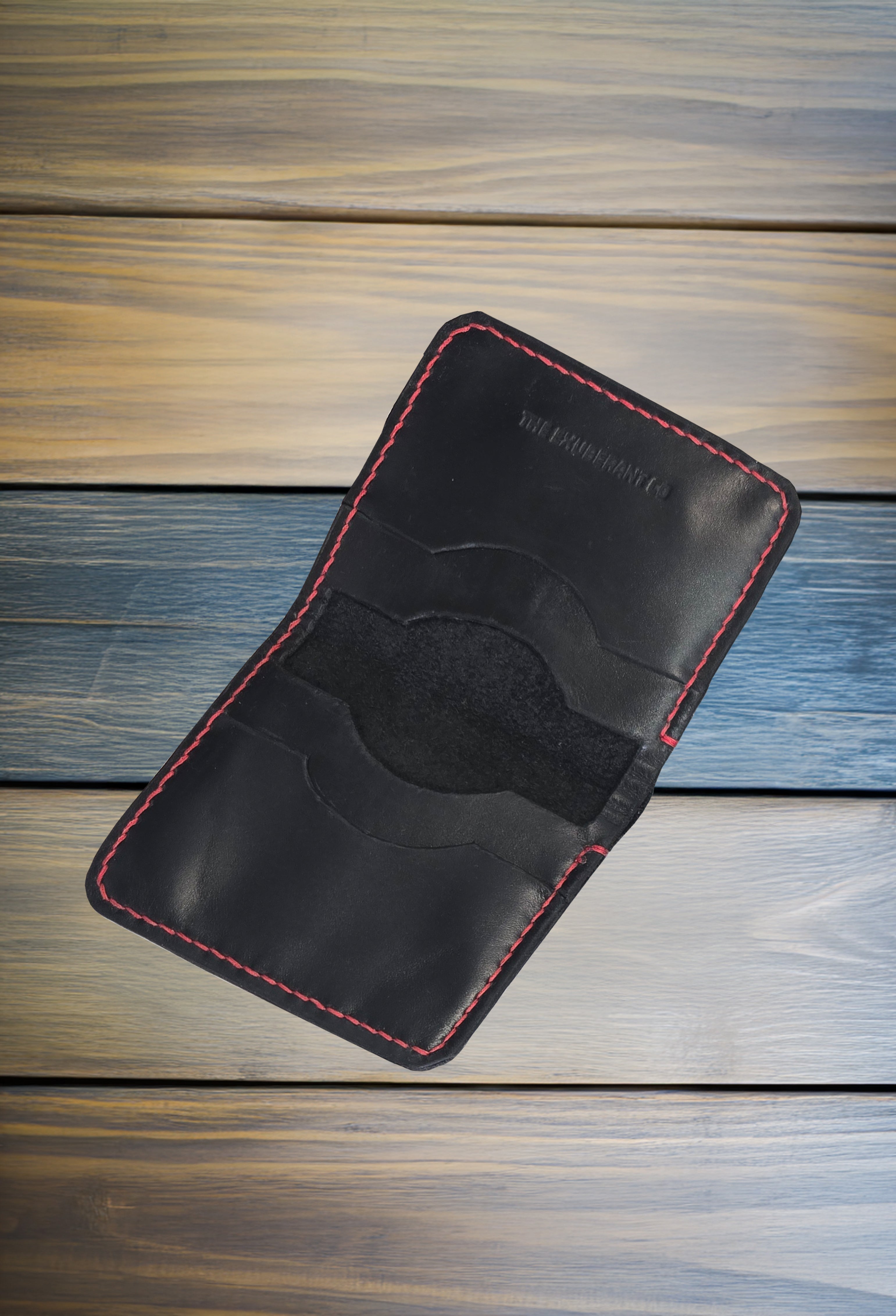 Leather Bi-Fold Wallet w/Red Thread (Black)