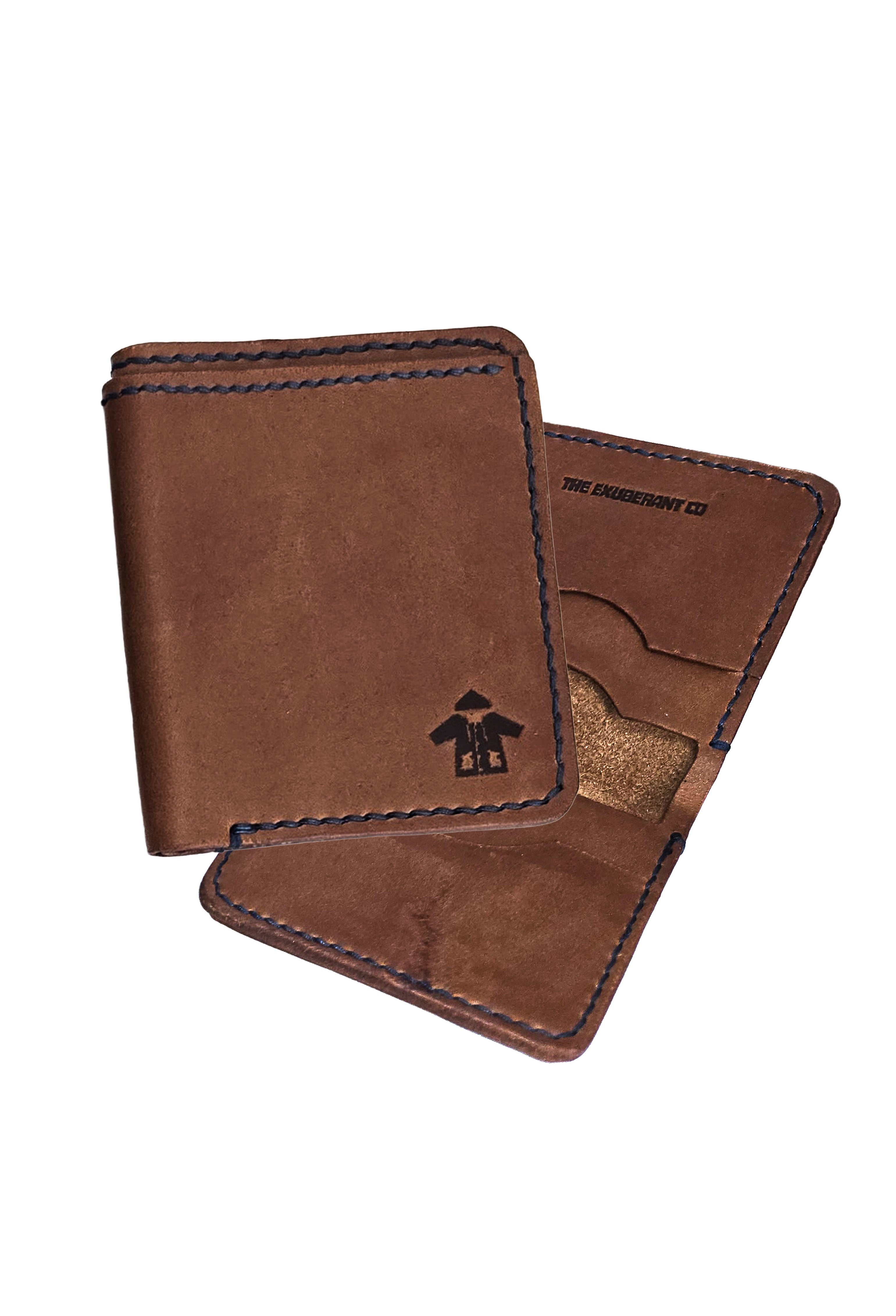 Leather Bi-Fold Wallet w/Navy Blue Thread (Brown)