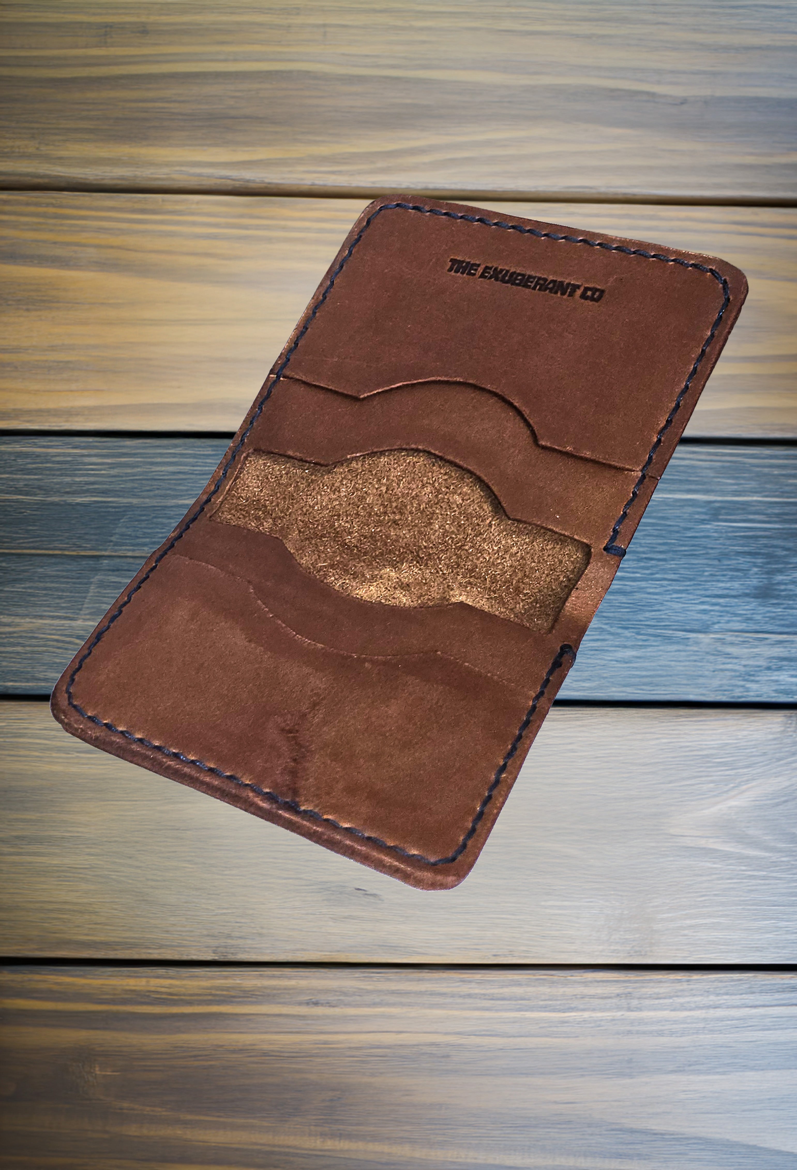 Leather Bi-Fold Wallet w/Navy Blue Thread (Brown)