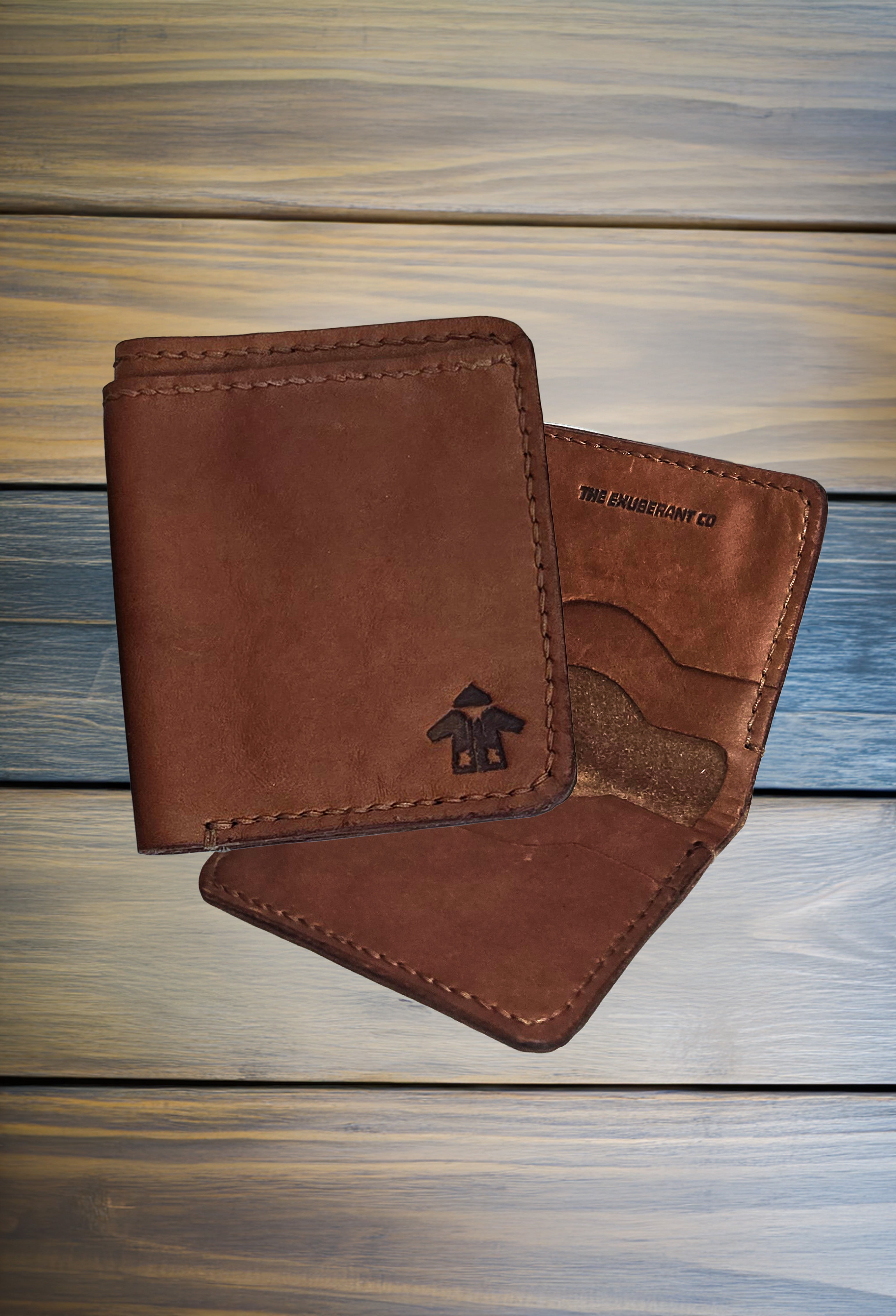 Leather Bi-Fold Wallet w/Brown Thread (Brown)
