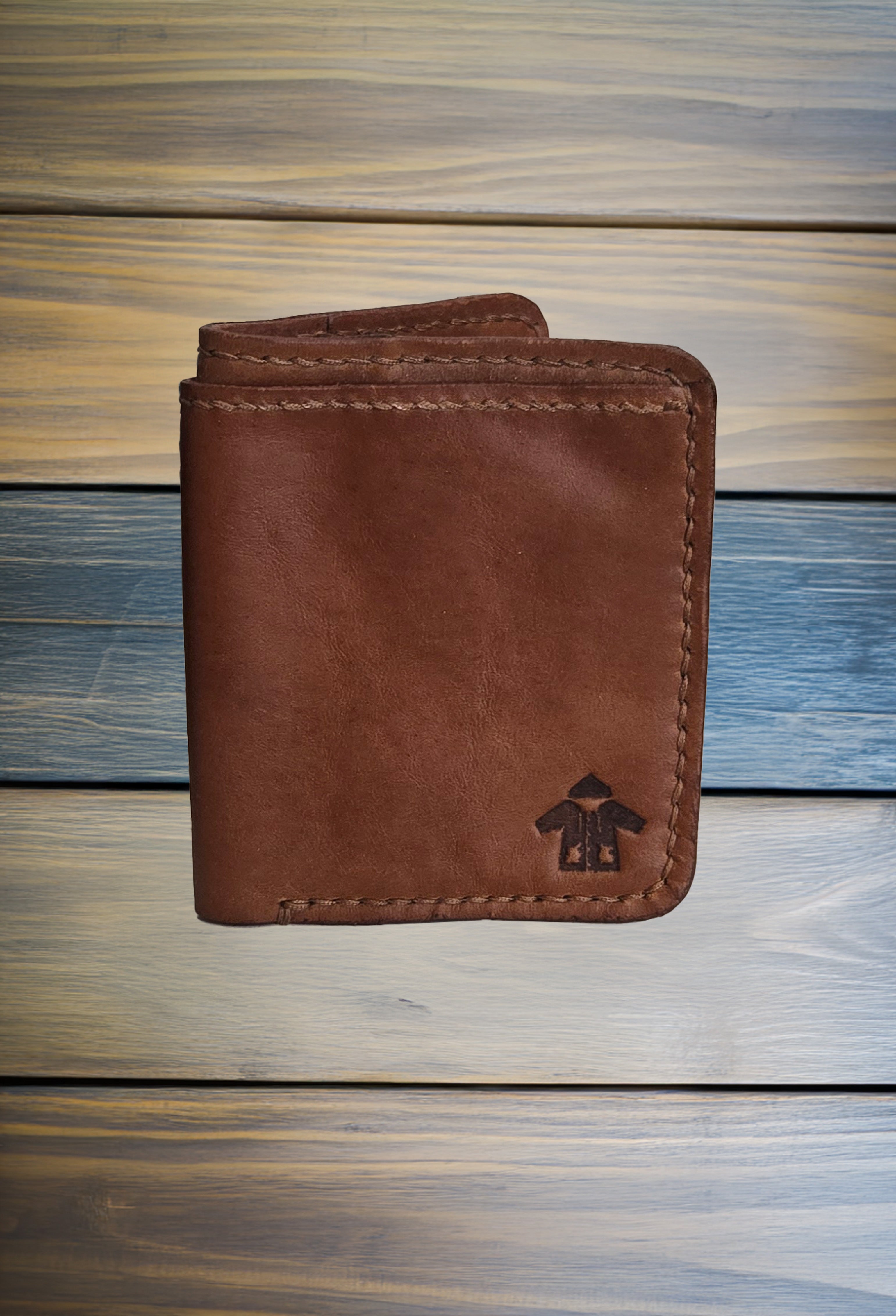 Leather Bi-Fold Wallet w/Brown Thread (Brown)