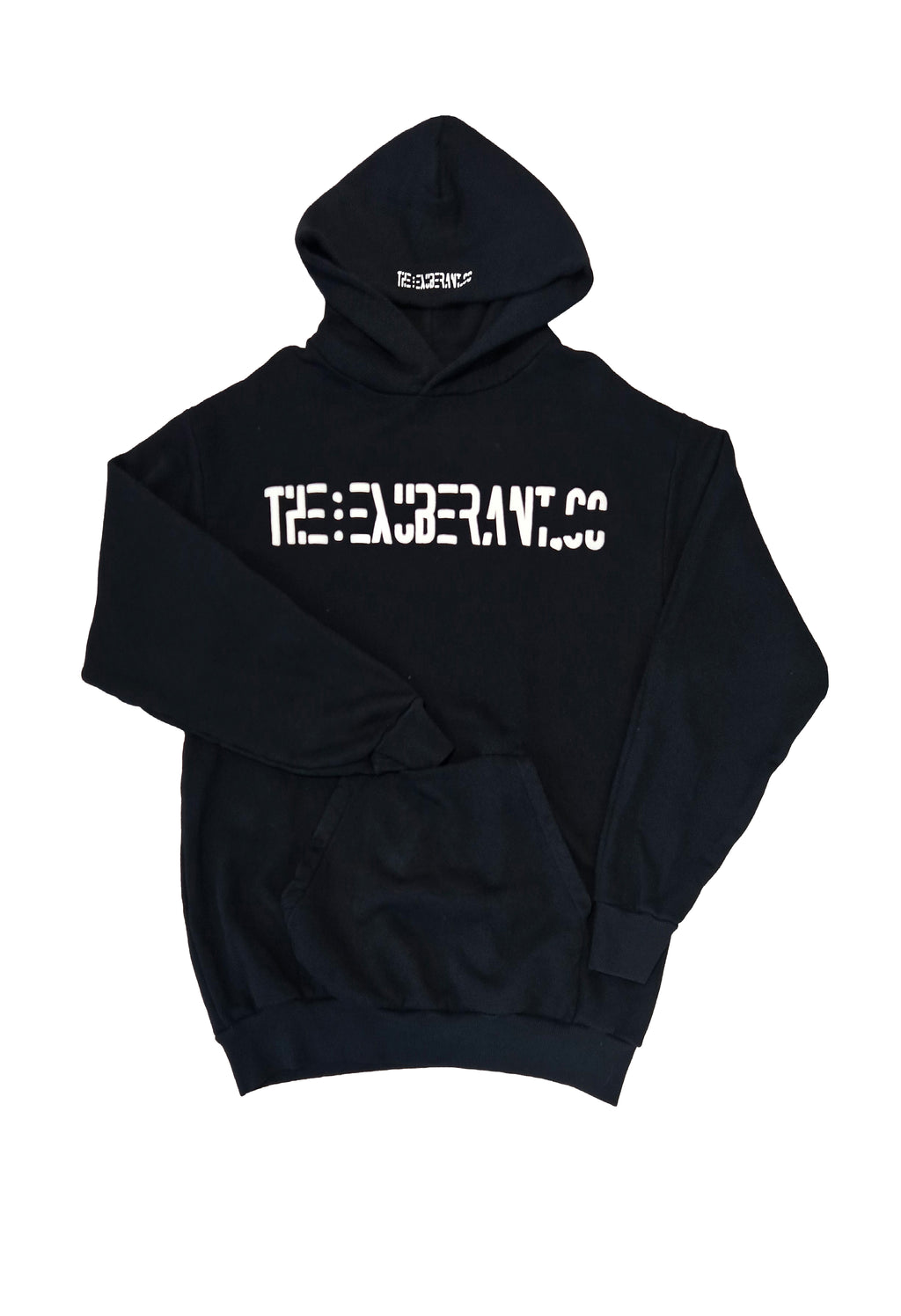 Printed French Terry Hoodie w/Mini Pocket Built-In a Kangaroo Pocket (Black)