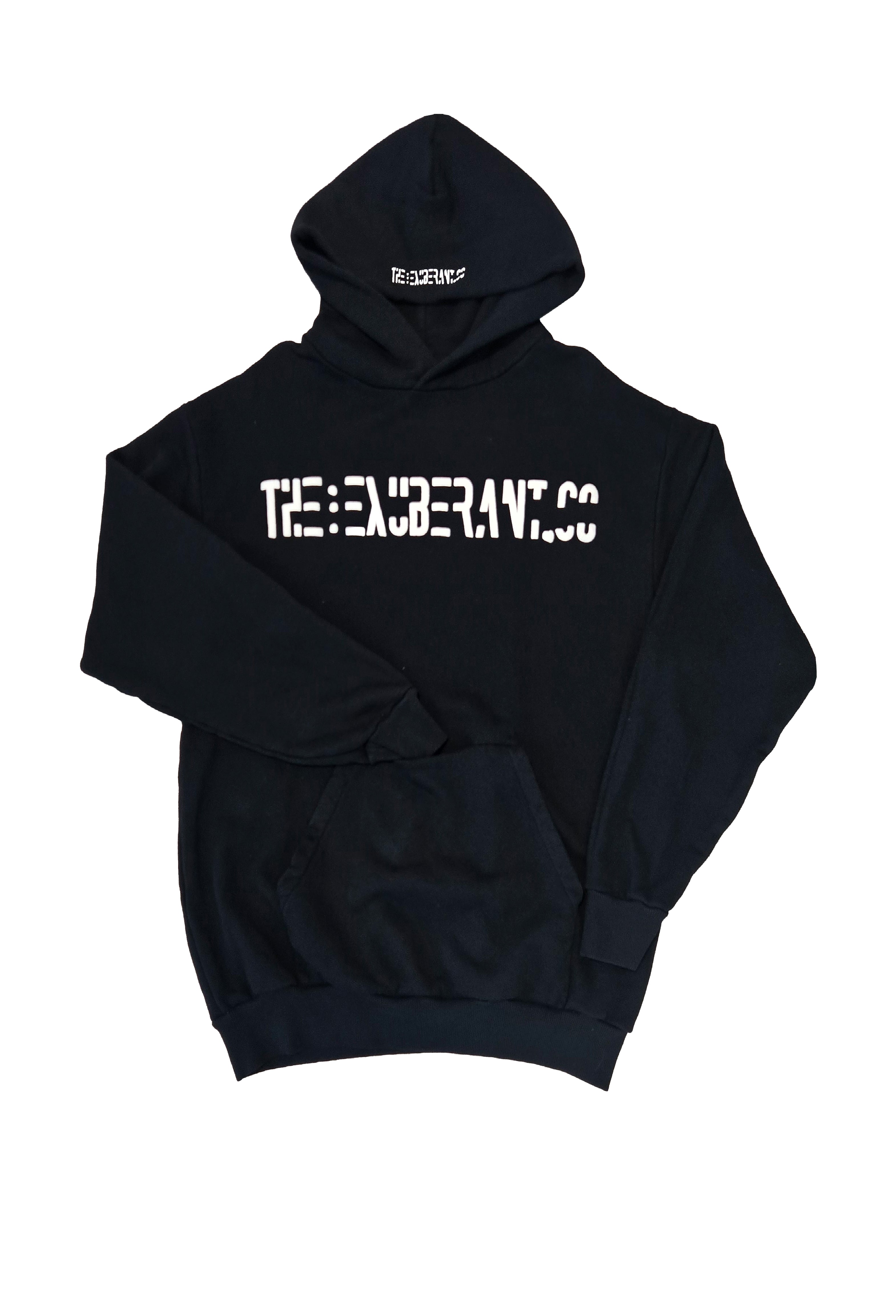 Printed French Terry Hoodie w/Mini Pocket Built-In a Kangaroo Pocket (Black)