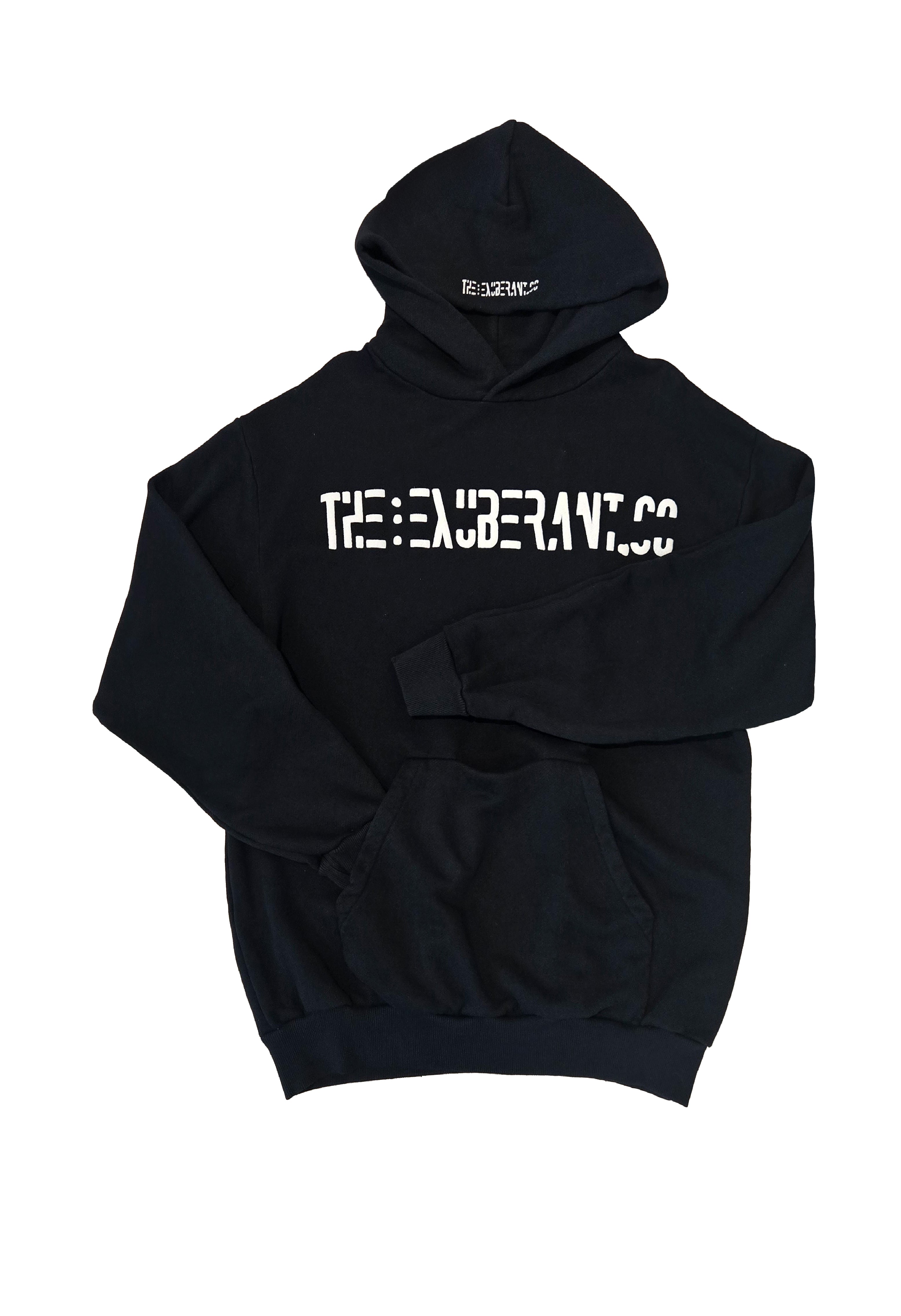 Printed French Terry Hoodie w/Mini Pocket Built-In a Kangaroo Pocket (Black)