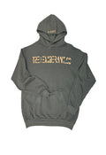 "Olive French terry hoodie with kangaroo pocket and built-in mini pocket, front view — The Exuberant Co, Cut & Sewn in LA"
