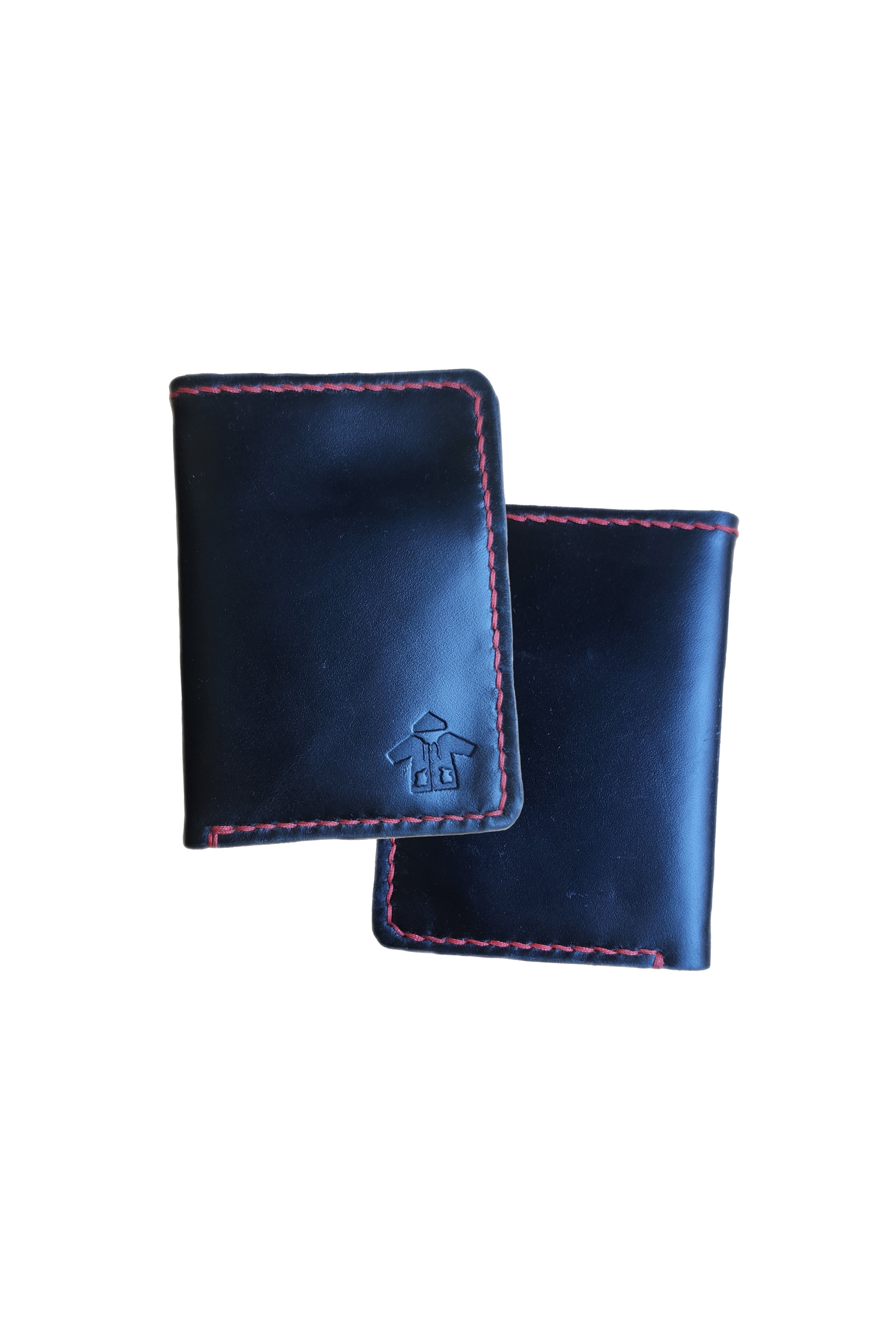 Leather Vertical Wallet w/Red Thread (Black)
