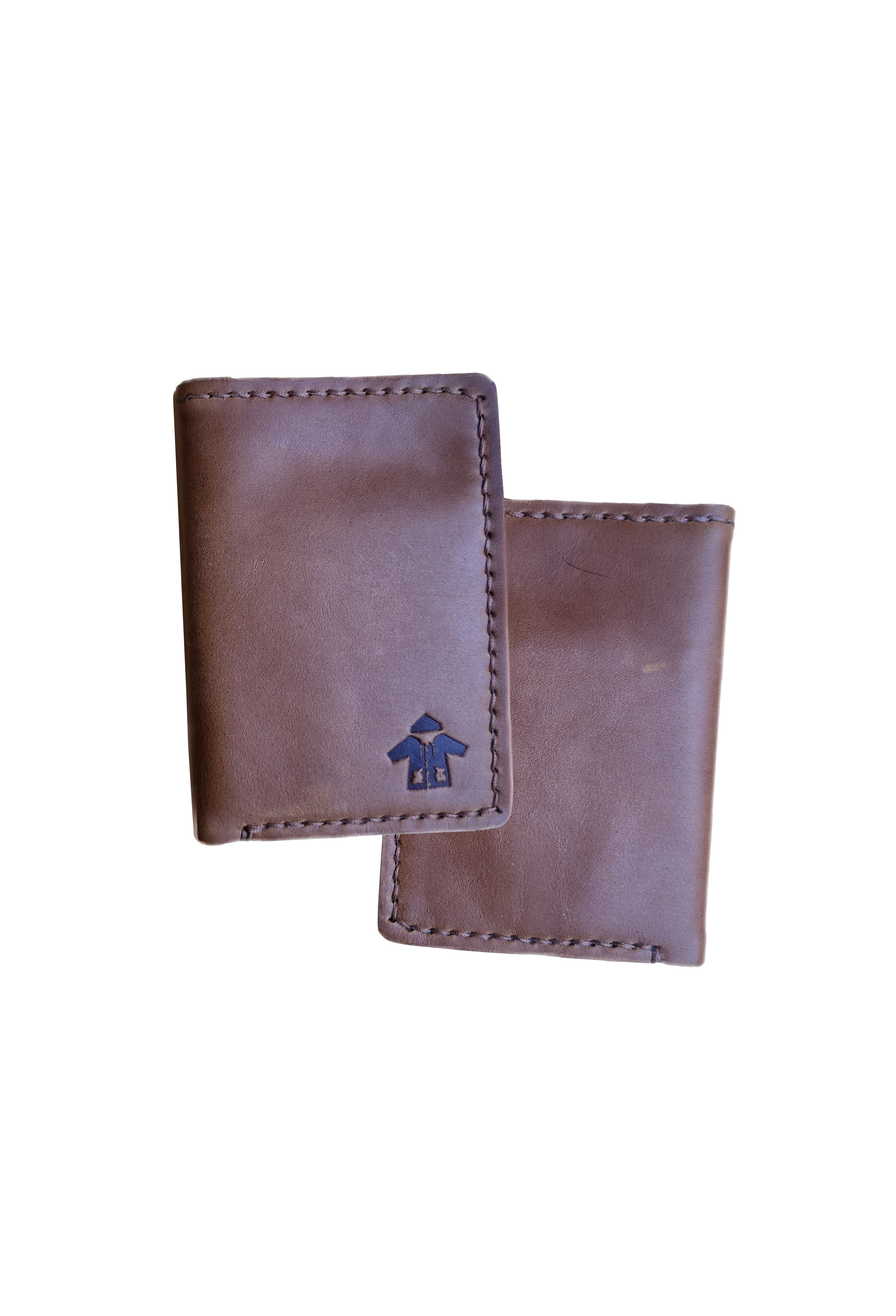 Leather Vertical Wallet w/Brown Thread (Brown)