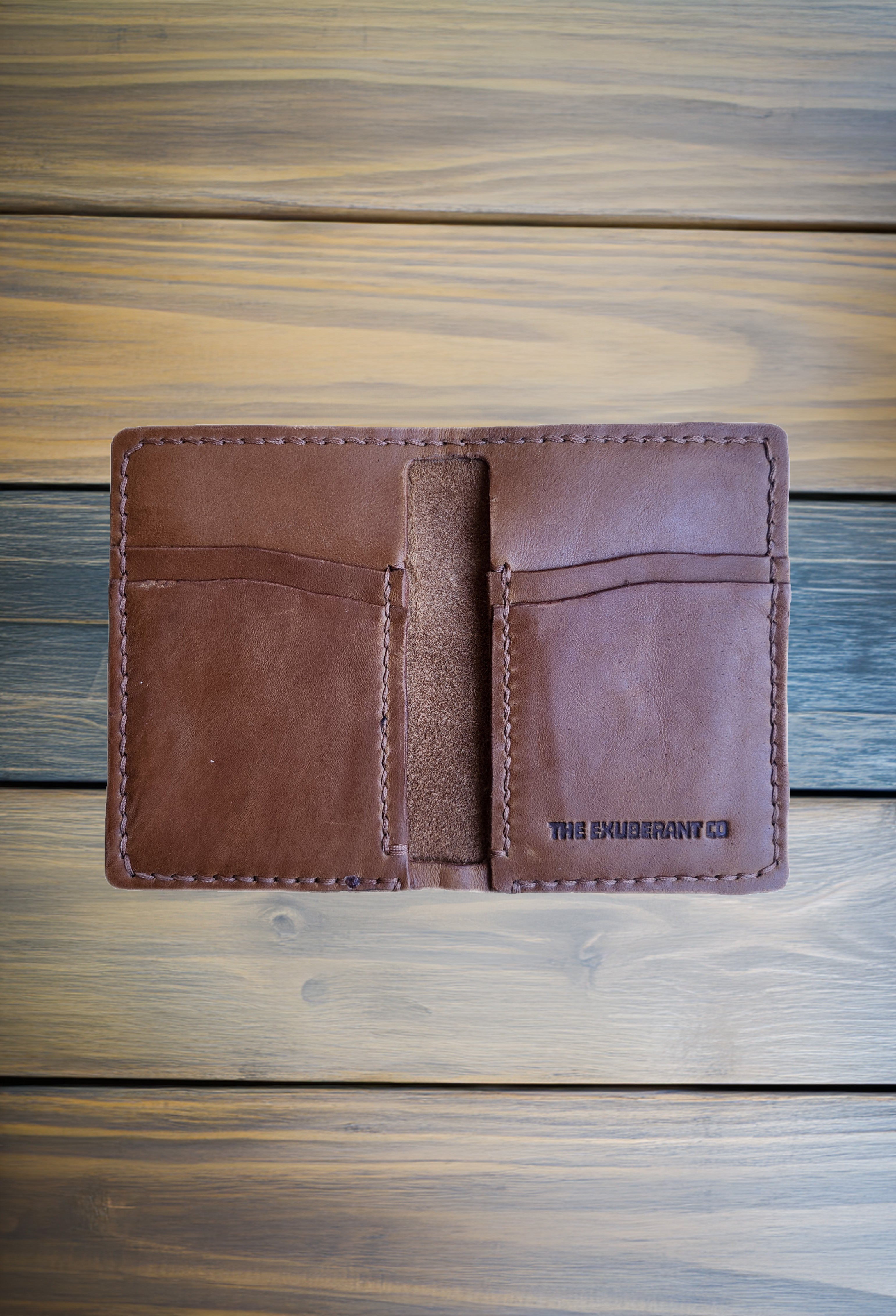 Leather Vertical Wallet w/Brown Thread (Brown)