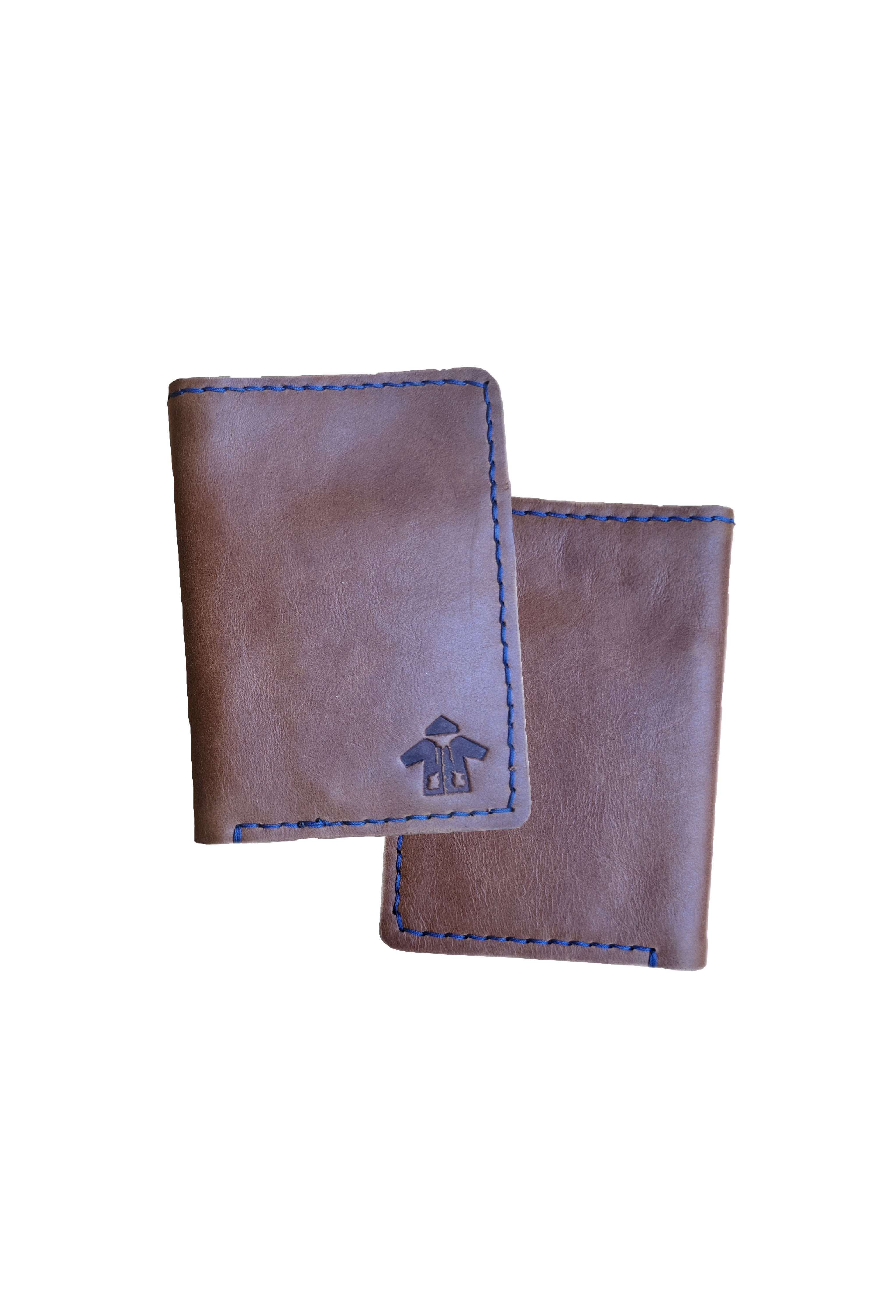 Leather Vertical Wallet w/Navy Blue Thread (Brown)