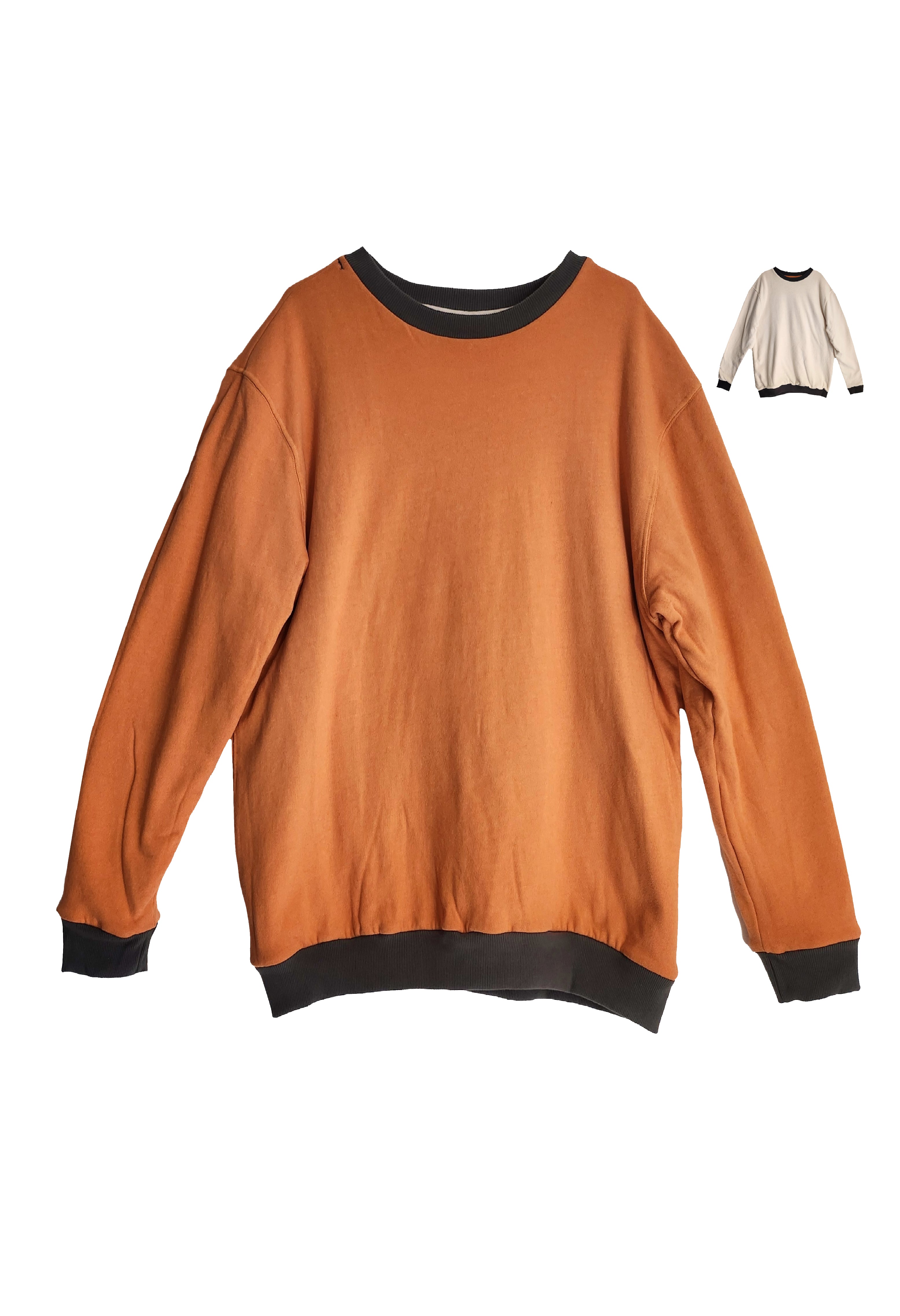 Reversible Double Sided Fleece Crew Neck Sweatshirt w/Zipper Pocket on One Side (Orange/Creme)
