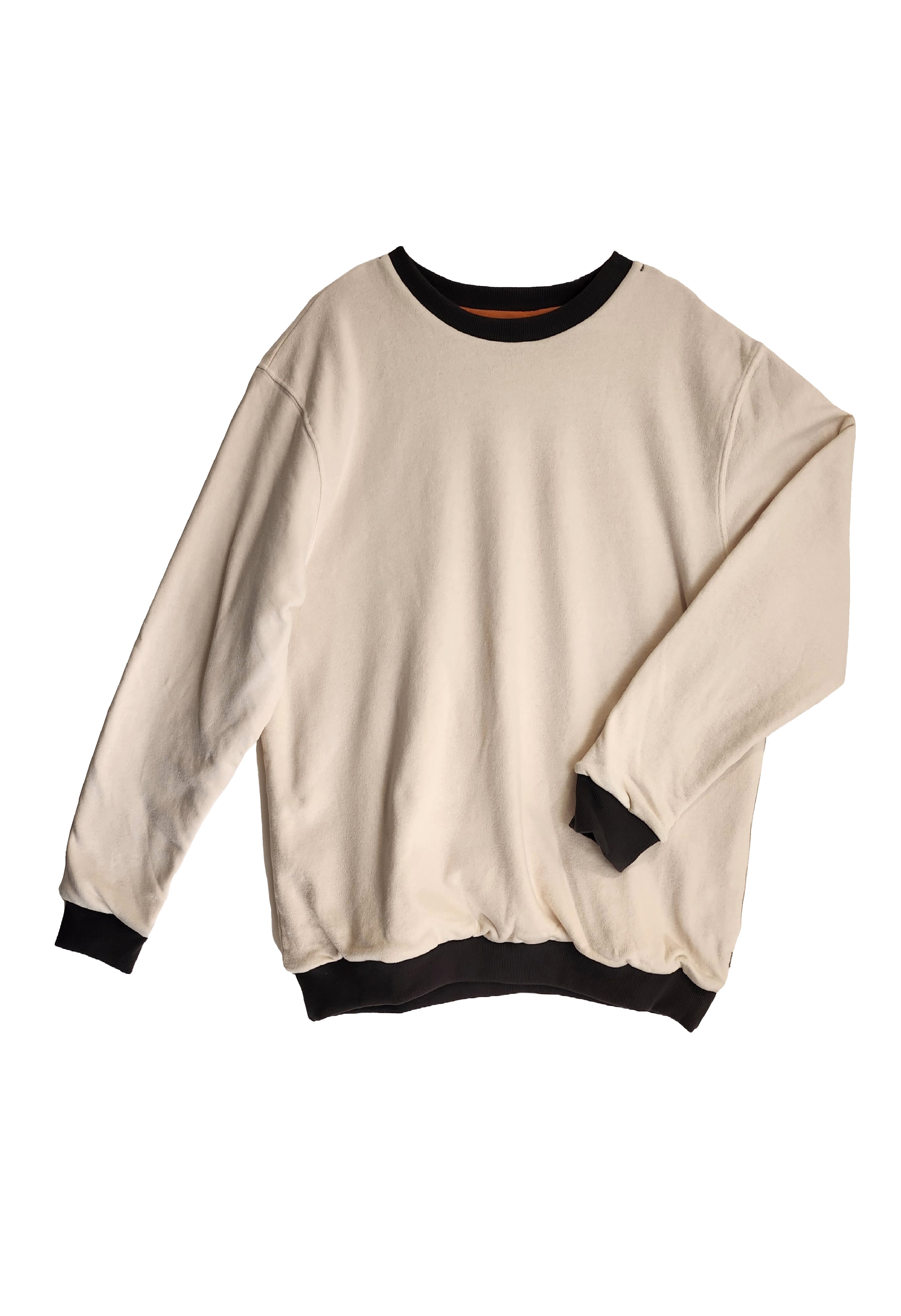Reversible Double Sided Fleece Crew Neck Sweatshirt w/Zipper Pocket on One Side (Orange/Creme)