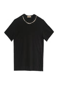 Cotton Jersey Neck Collar WHITE Print Tee (Black)