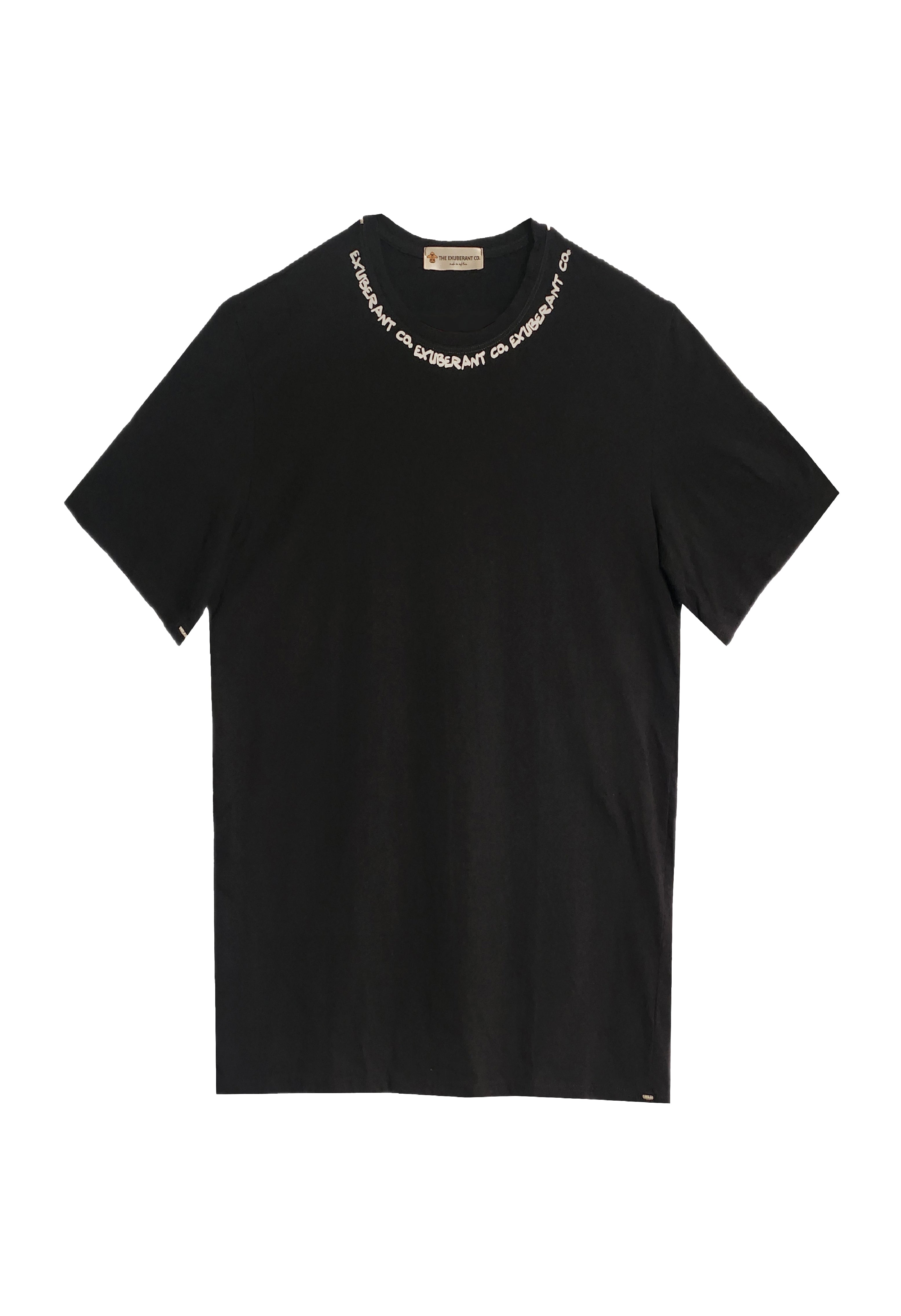 Cotton Jersey Neck Collar WHITE Print Tee (Black)