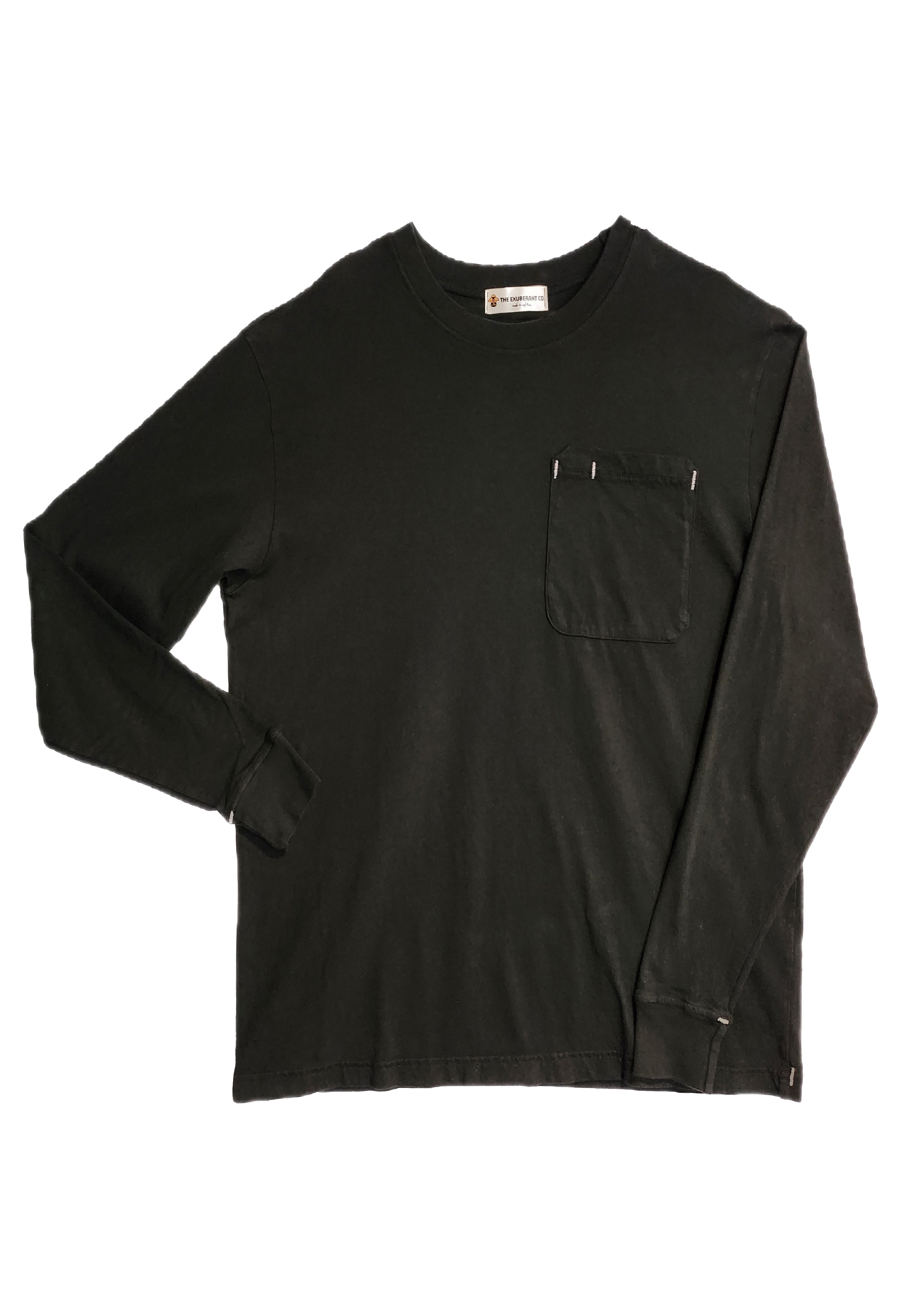 Long Sleeves Cotton Jersey Tee w/Front Pocket (Vintage Black)