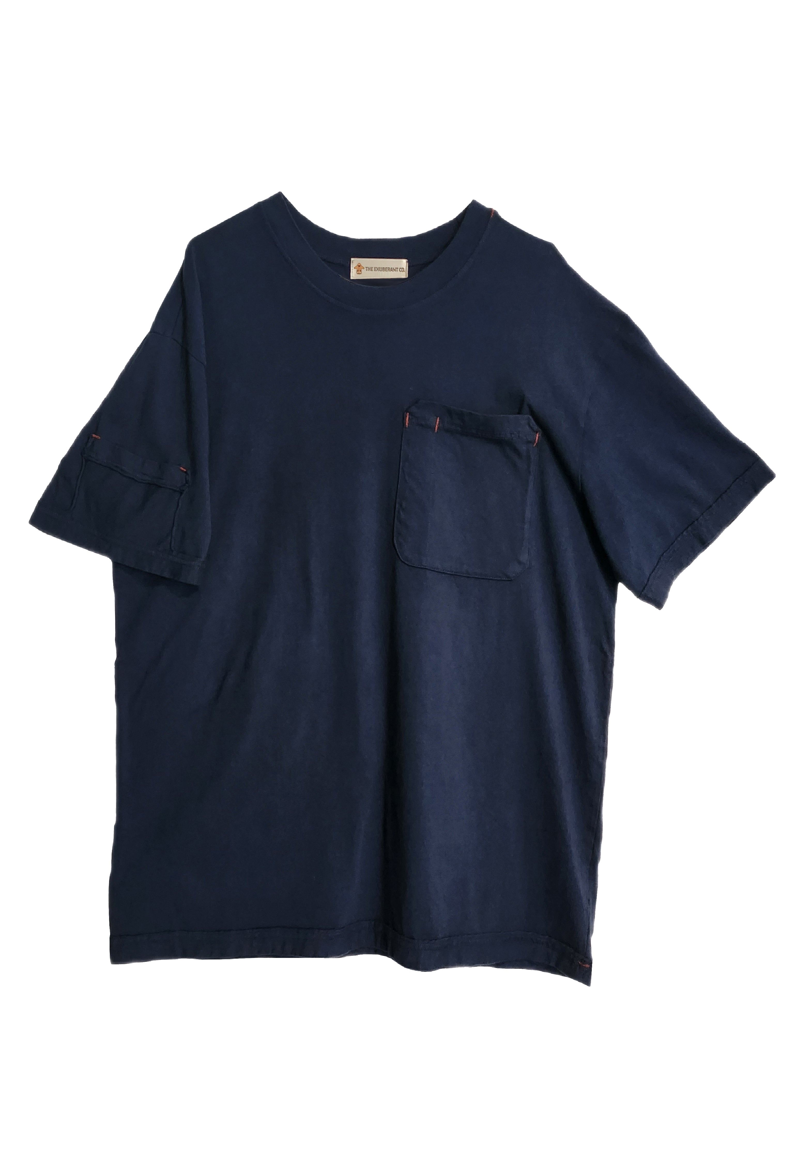 Short Sleeves Cotton Jersey Tee w/Pockets on Front & One Side Sleeve (Navy)