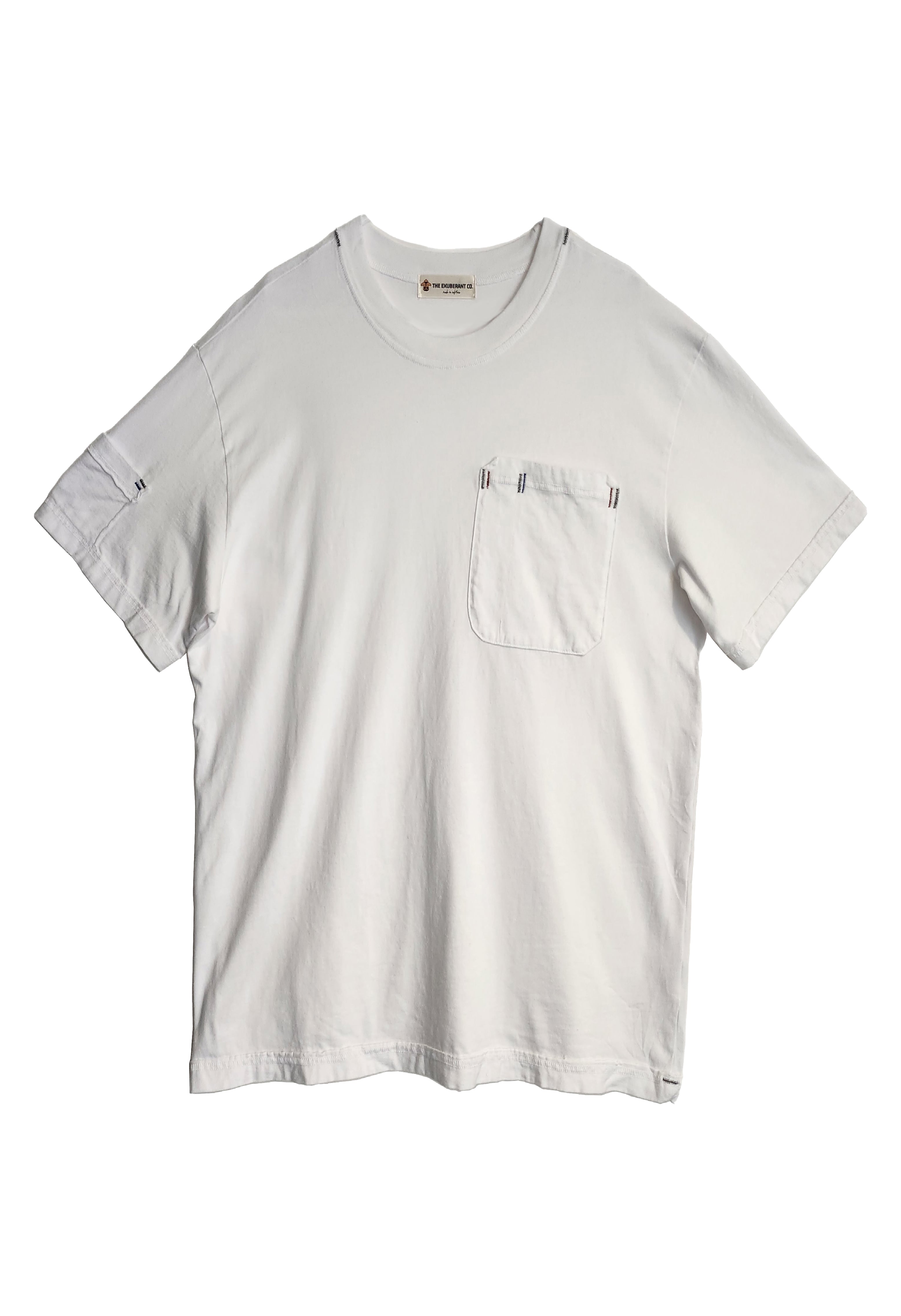 Short Sleeves Cotton Jersey Tee w/Pockets on Front & One Side Sleeve (White)