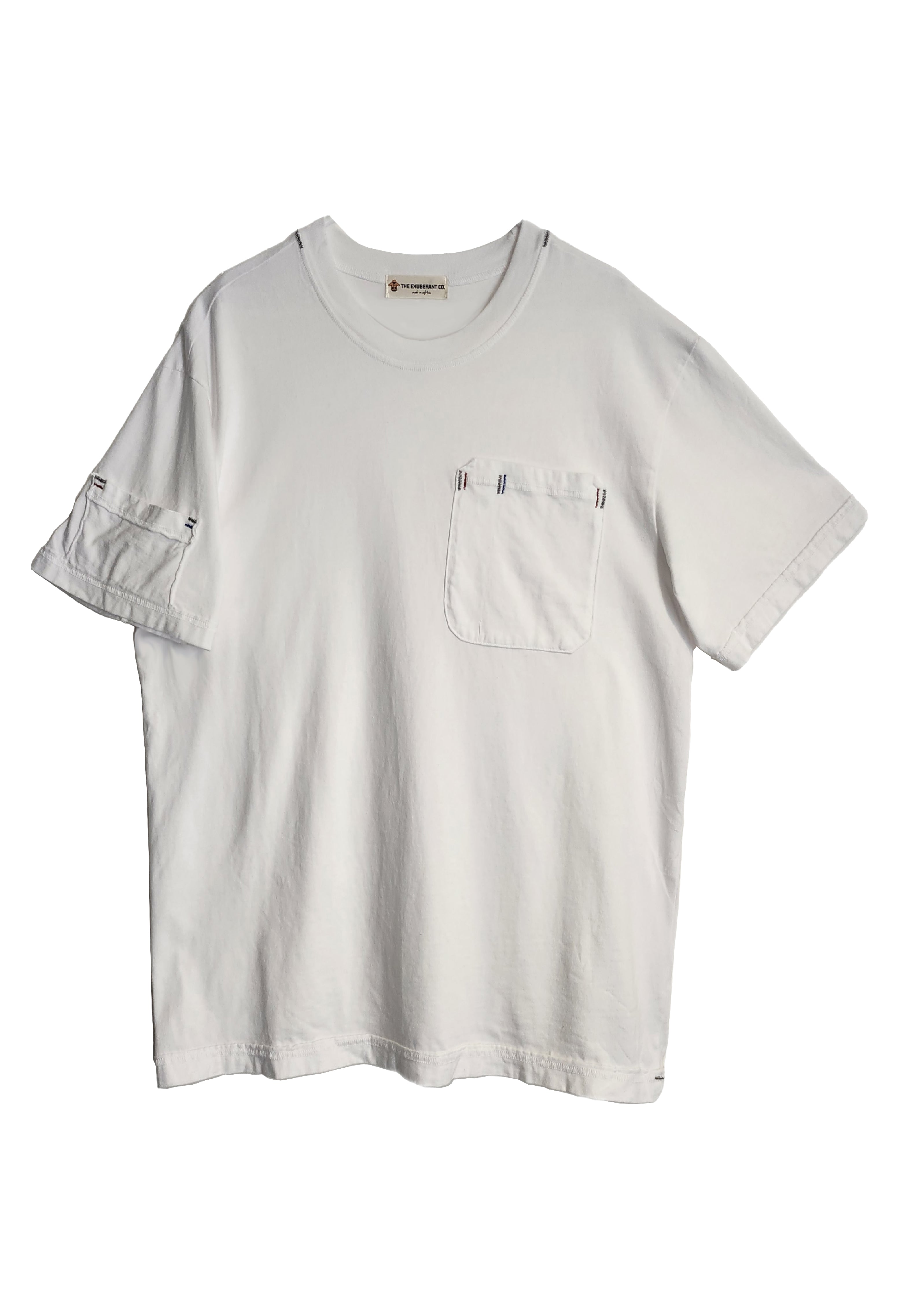 Short Sleeves Cotton Jersey Tee w/Pockets on Front & One Side Sleeve (White)